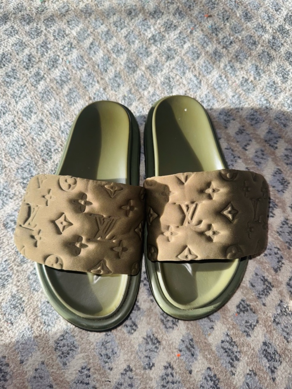 Louis Vuitton Olive and Brown Monogram Padded Slide Sandals - Picture 3 of 9